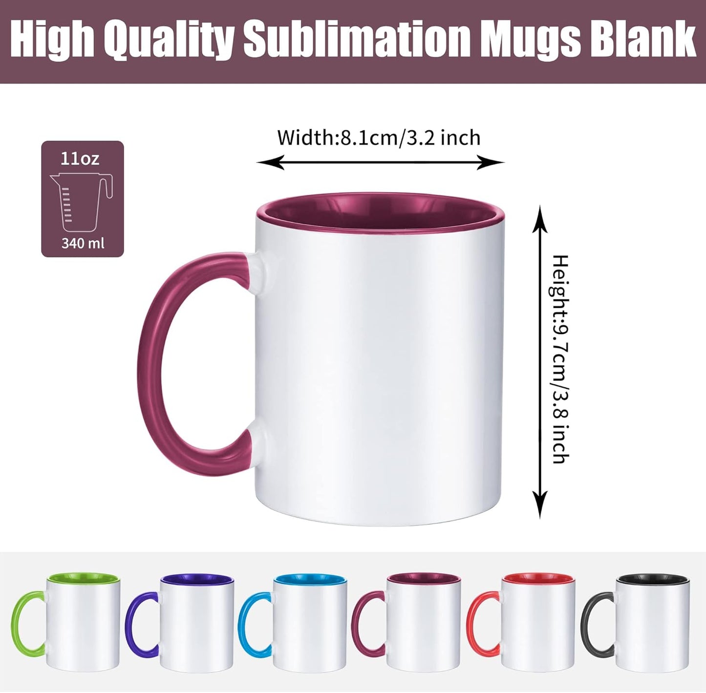 Tazas con detalles coloridos, impresión por ambos lados, 11 oz, personalizables